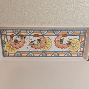 Colorful Melamine Shrimp and Lemon Serving Tray 1990s